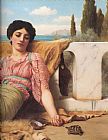 John William Godward Famous Paintings - A Quiet Pet detail
